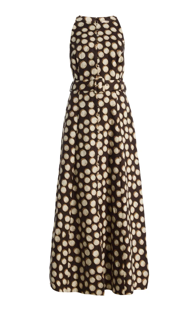 Paula Belted Printed Linen Midi Dress