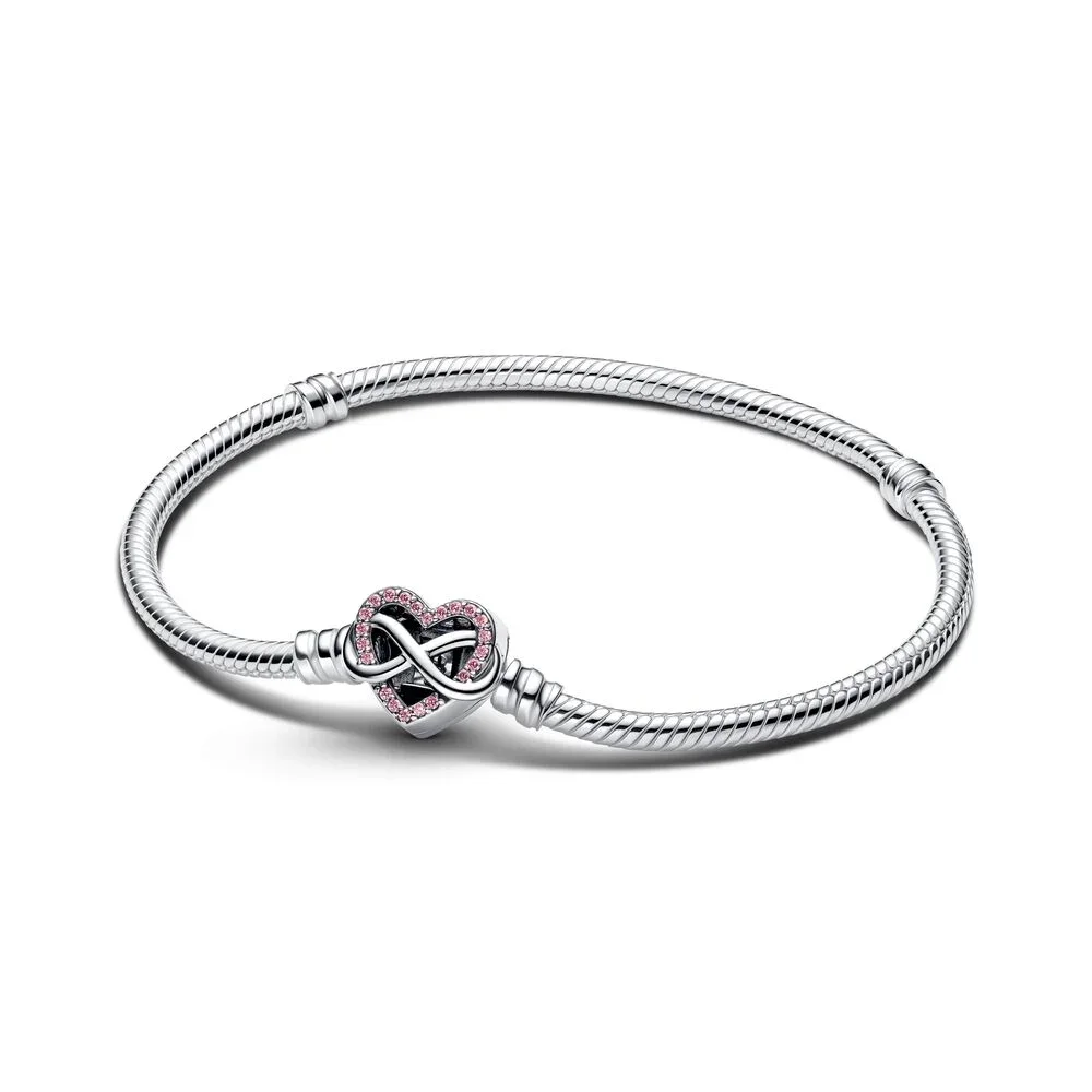 Sparkling Pink Infinity Heart Clasp Snake Chain Bracelet
