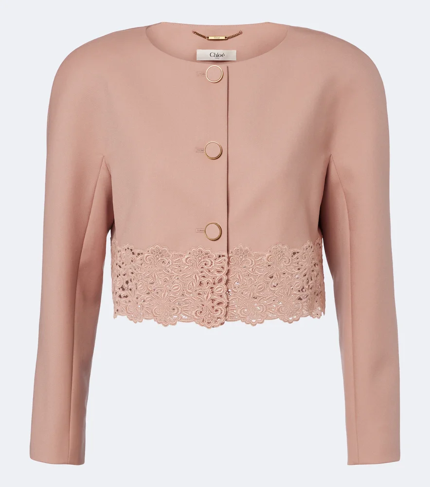 Cropped virgin wool gabardine jacket