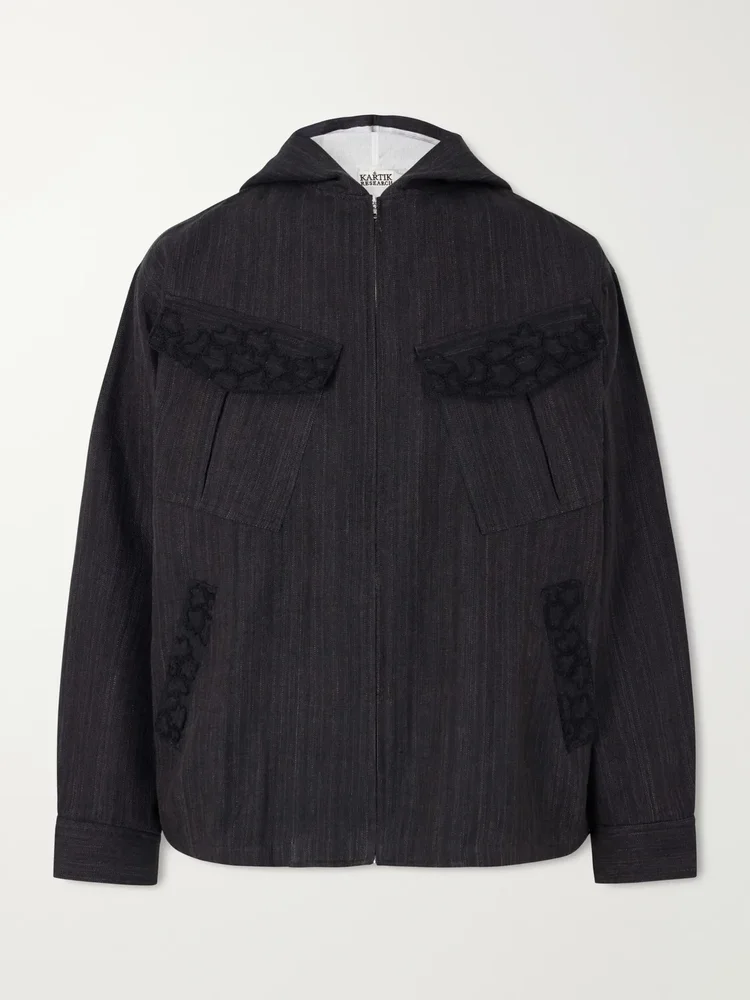 Hooded Embroidered Wool and Linen-Blend Canvas Jacket