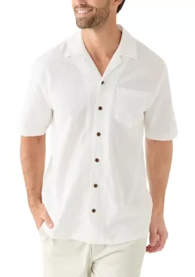 Men's Short Sleeve Linen and Cotten Camp Shirt