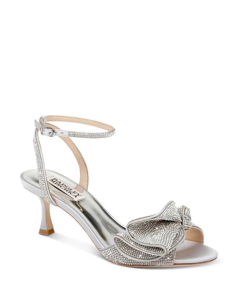 Remi Almond Toe Rhinestone Ruffle Mid Heel Sandals