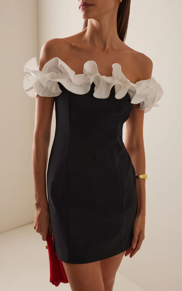 Ruffle-Trimmed Crepe Mini Dress