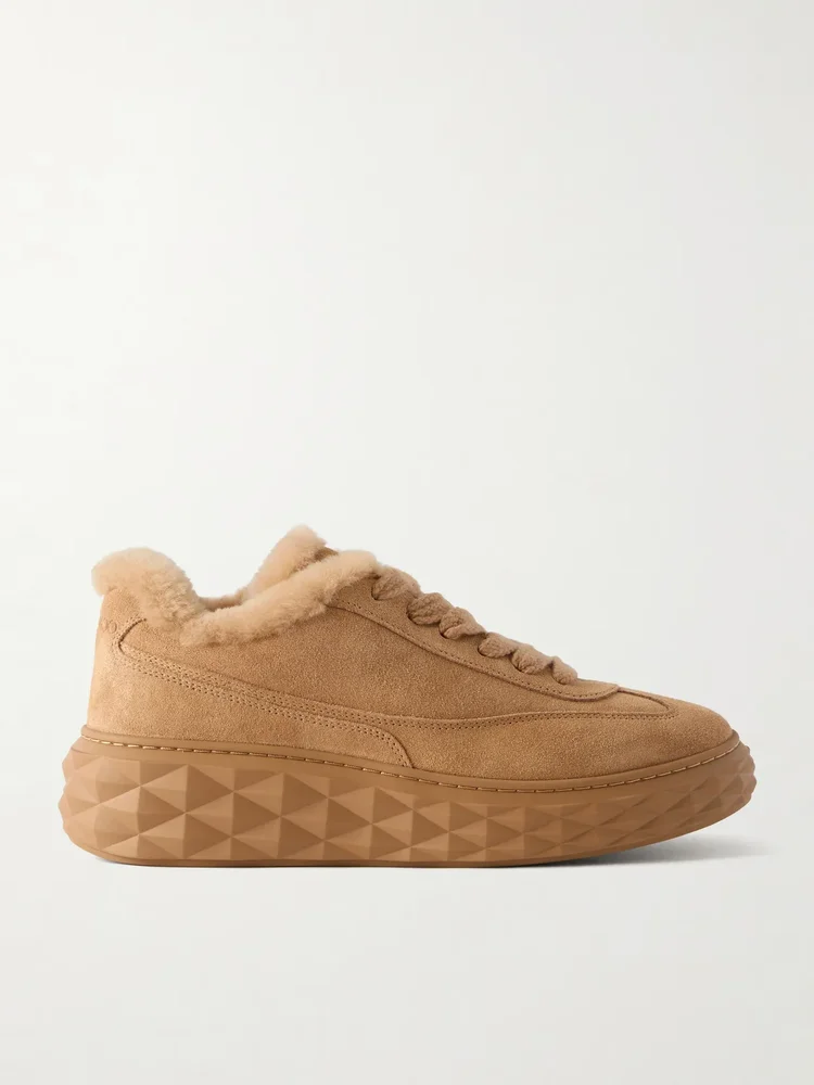 Diamond Maxi Retro shearling-trimmed suede sneakers