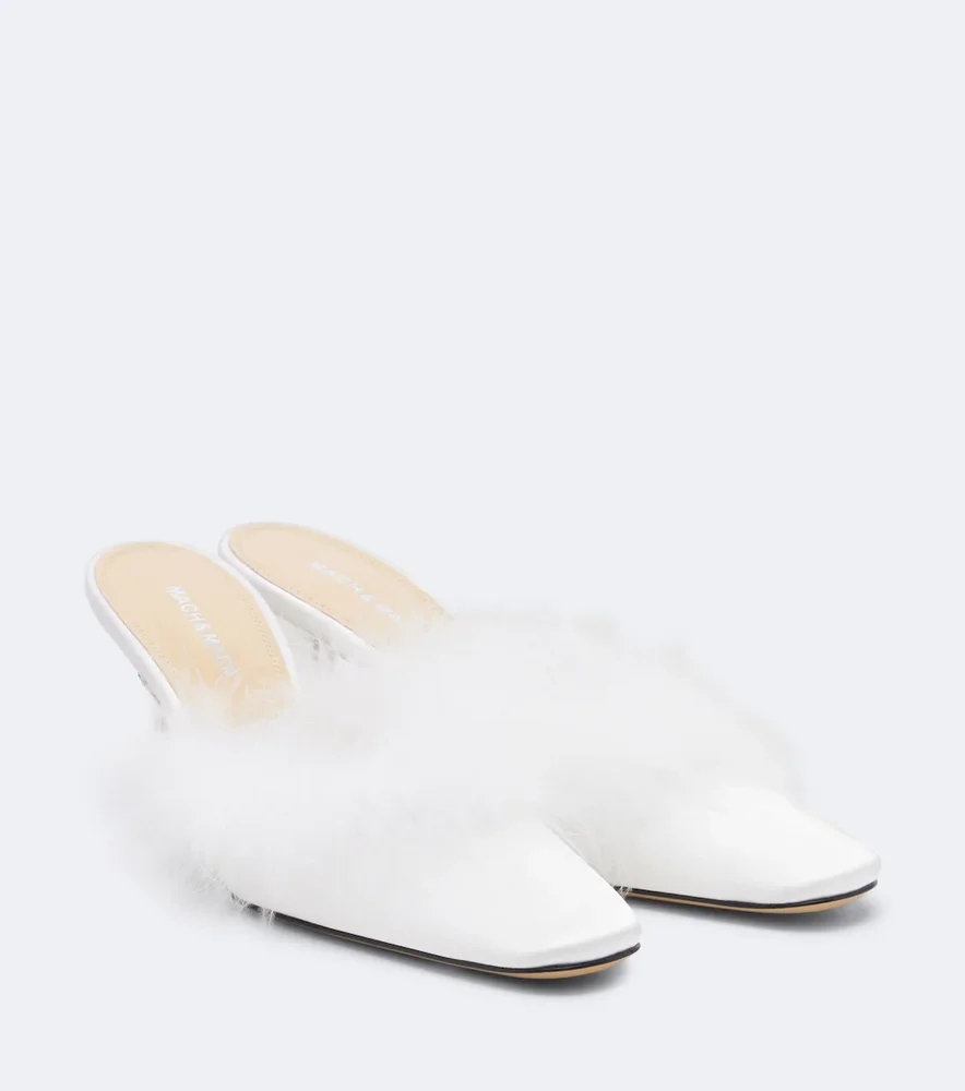 Bridal feather-trimmed mules