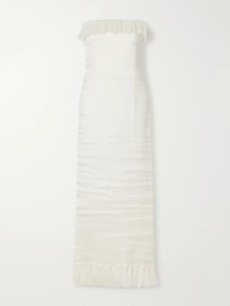 Paloma strapless fringe-trimmed cotton-blend voile maxi dress