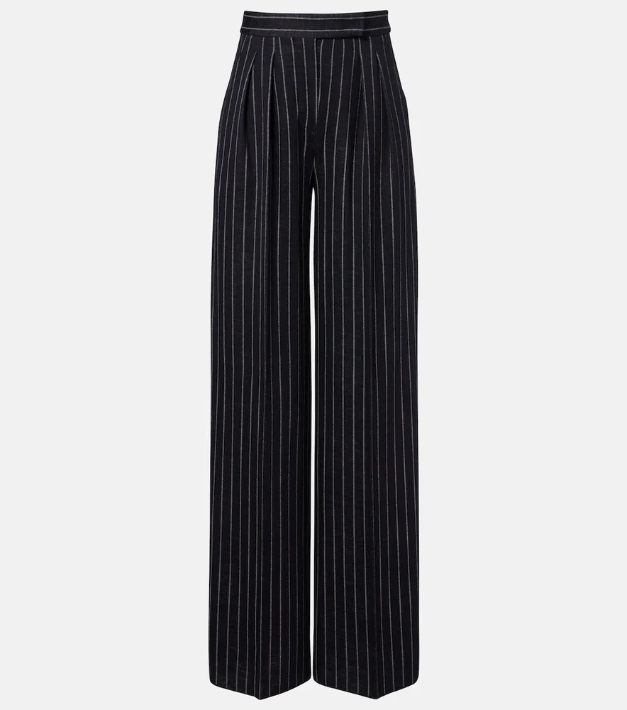 Pinstripe pleated wide-leg pants