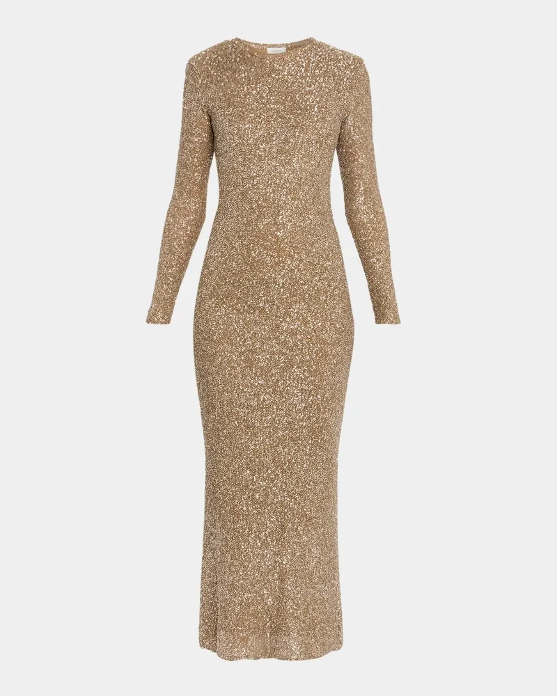 Maille Sequin Knit Long-Sleeve Midi Dress