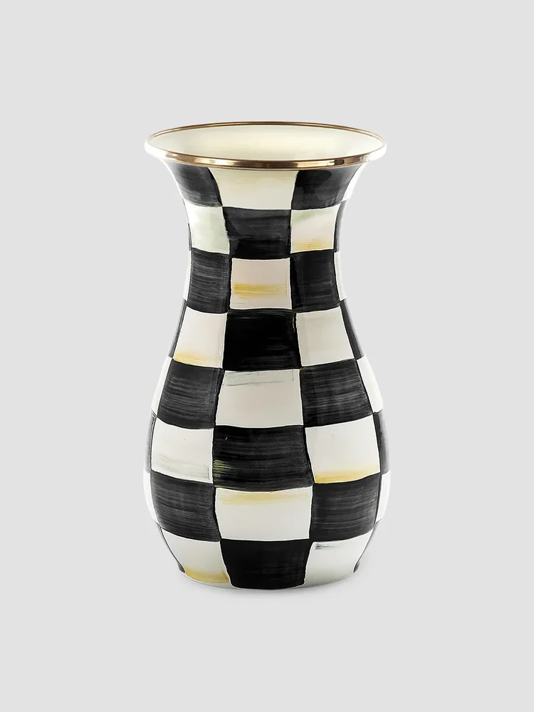 Tall Courtly Check Enamel Vase