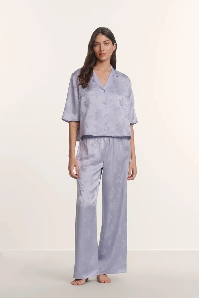 Inez Washable Silk Jacquard Relaxed Wide Leg Pant PJ Set