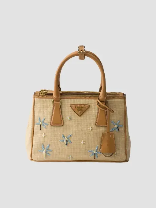 Galleria Small Canvas and Leather Embroidered Top Handle Bag