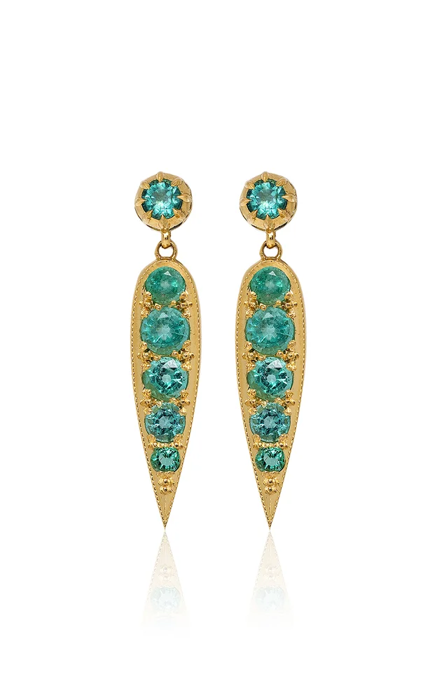 18K Yellow Gold Emerald Palm Leaf Earrings