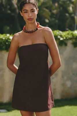 Strapless Linen Blend Mini Dress