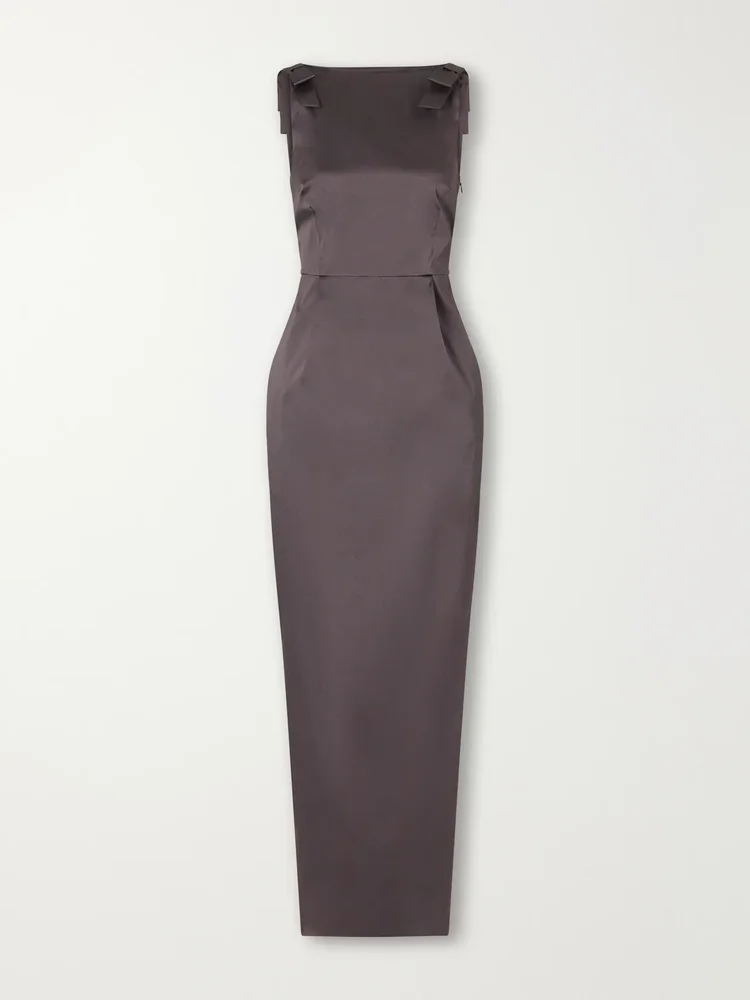 Lene bow-detailed taffeta maxi dress