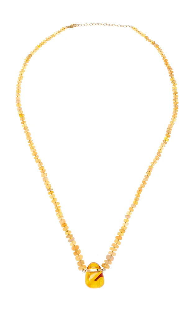 Opal, Amber 14K Yellow Gold Bar Necklace