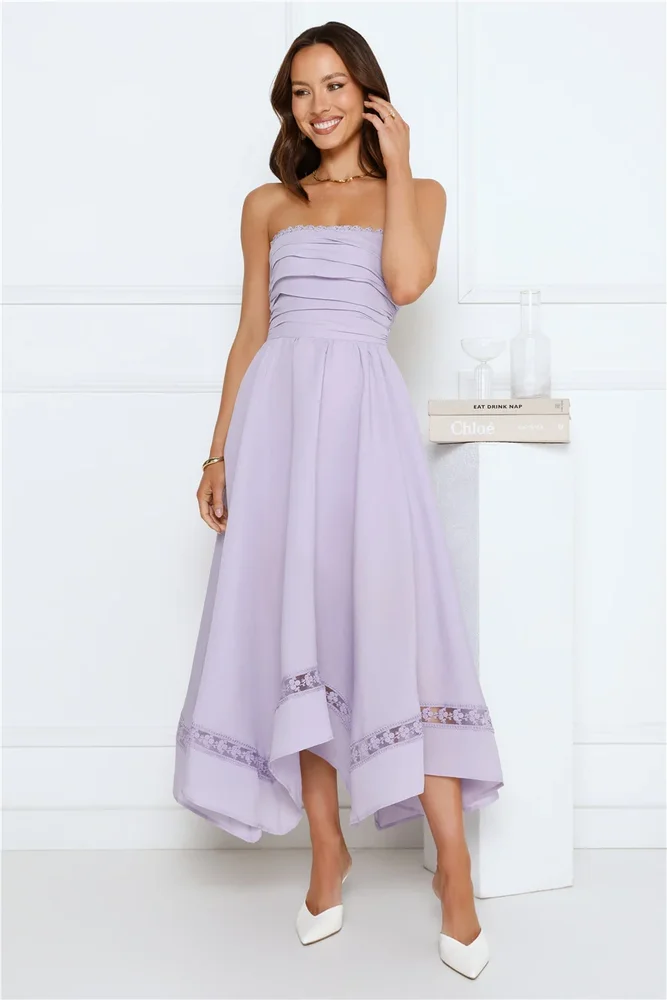 Visit The Moon Strapless Midi Dress Lilac