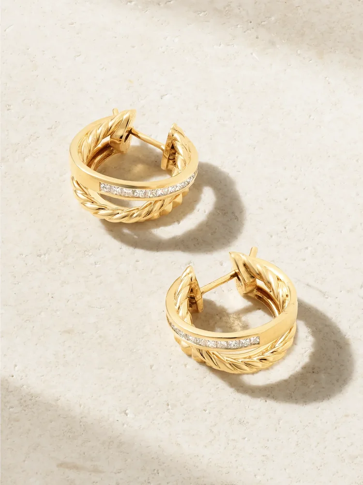 Crossover Trio 18-karat gold diamond earrings
