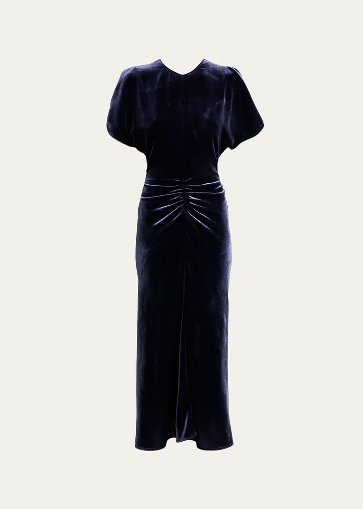 Bela Ruched Velvet Midi Dress
