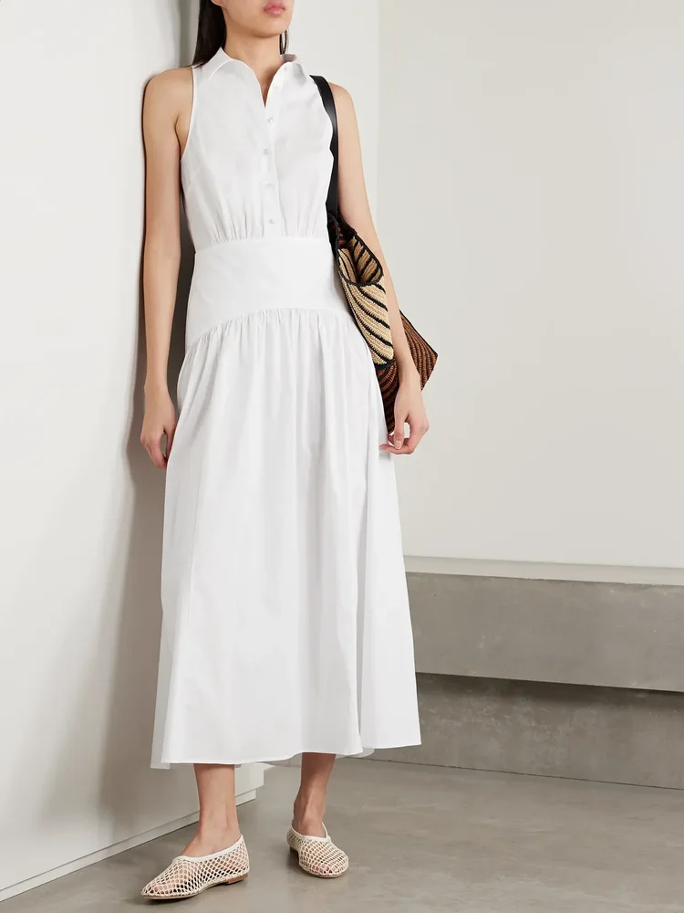 Romy gathered cotton-blend poplin maxi dress