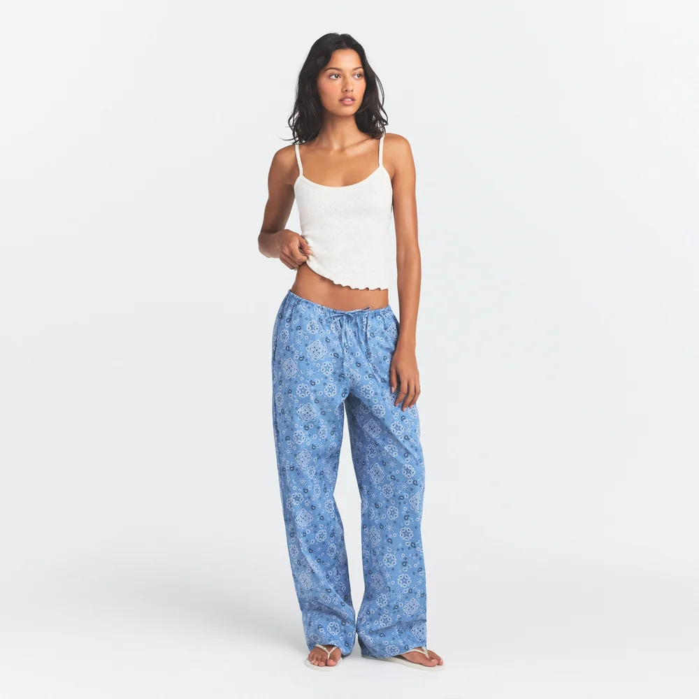 Cotton Poplin Sleep Straight Leg Pant in Arctic Bandana