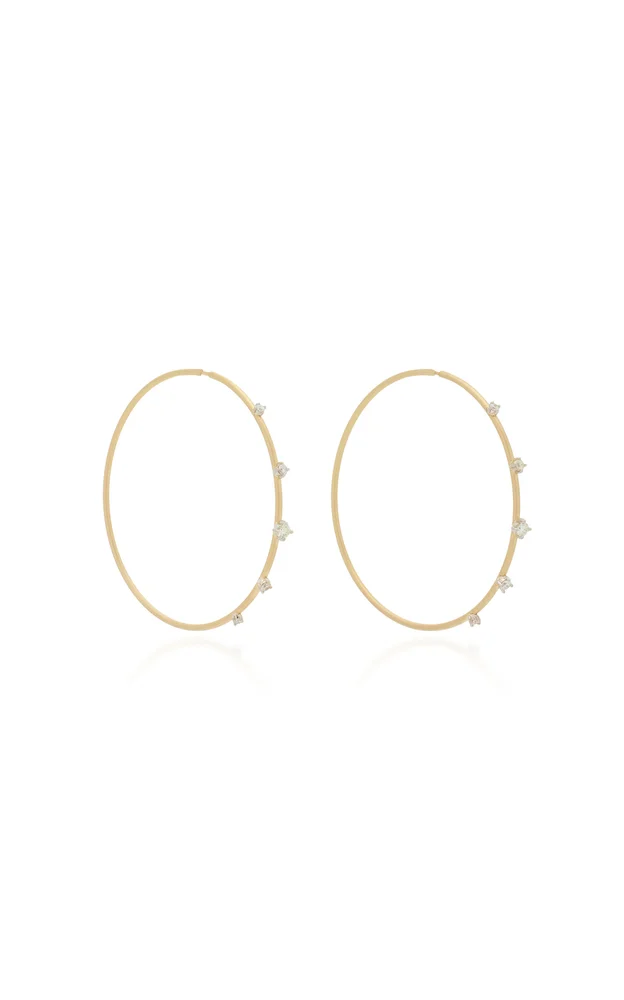 Solar 14K Gold Diamond Hoop Earrings