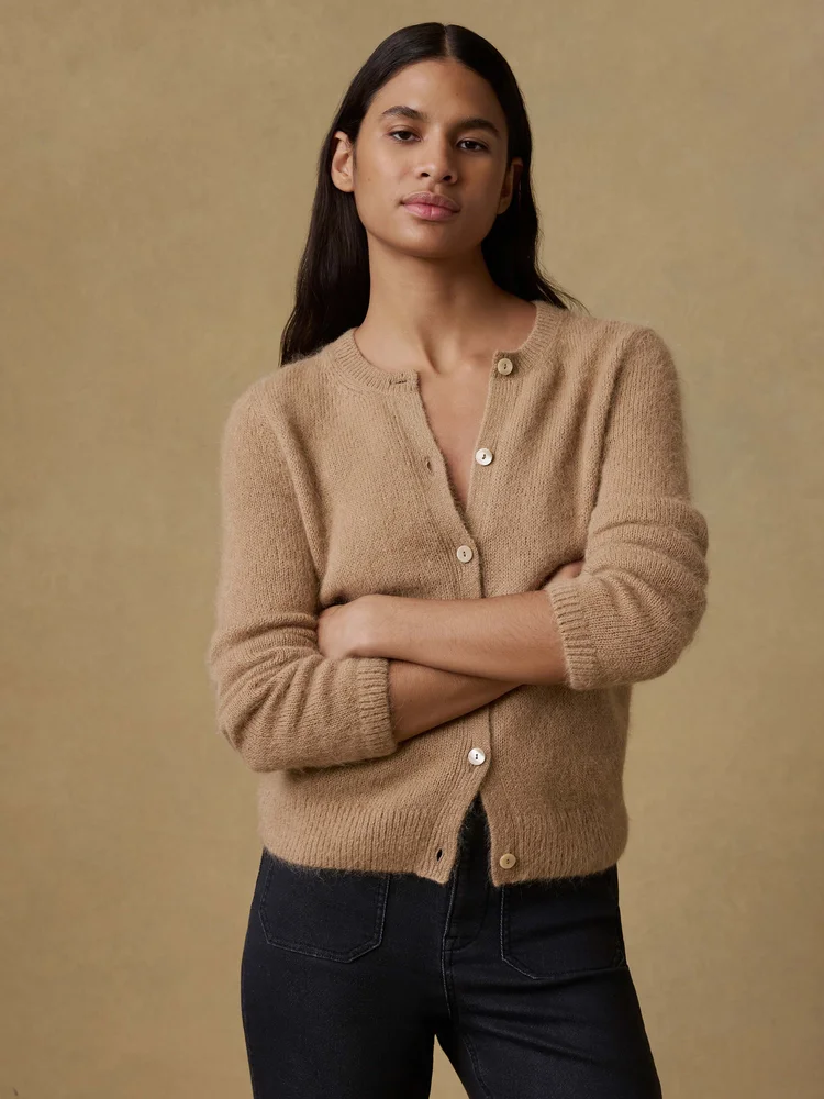 Apres Alpaca Long-Sleeve Cardigan, Oatmeal