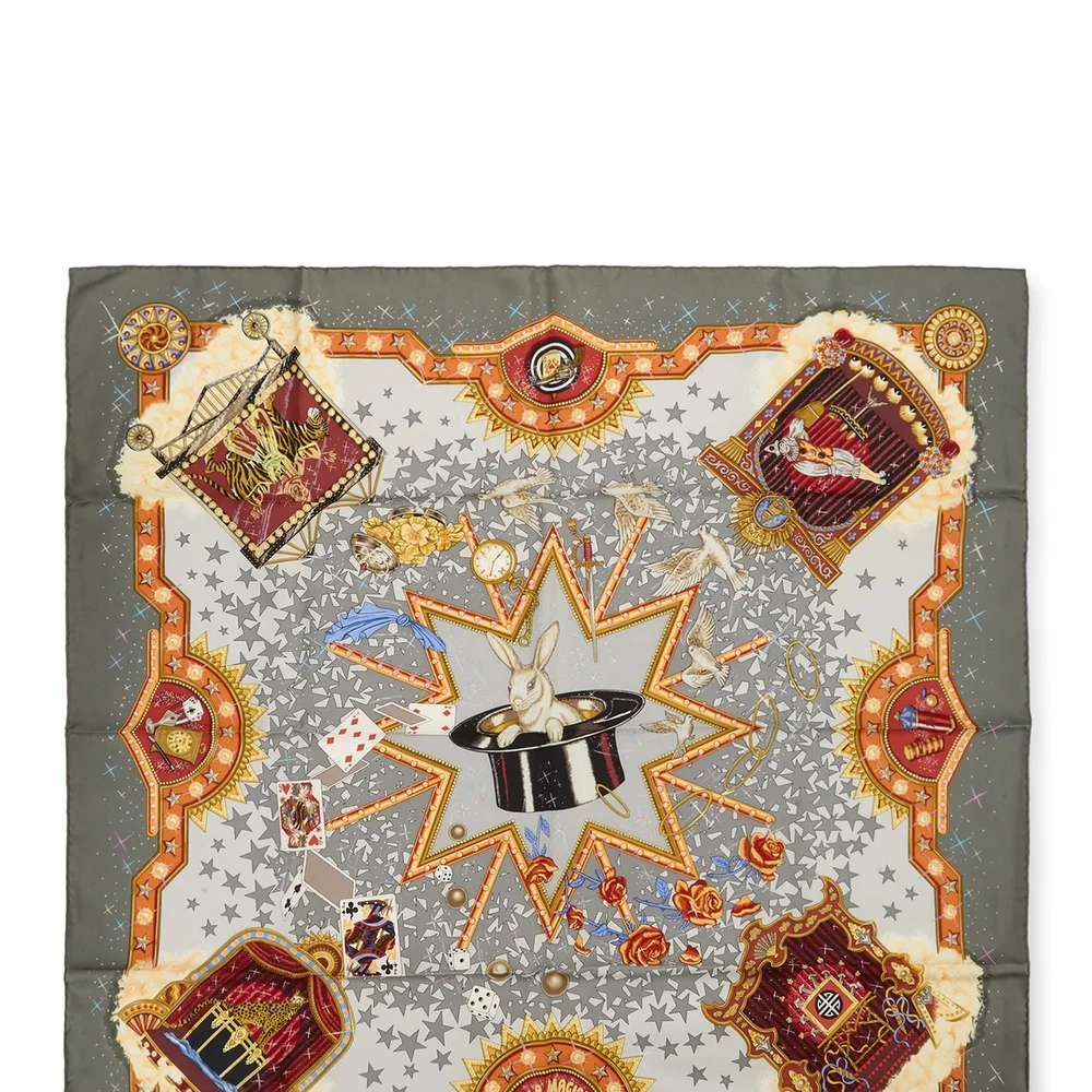 Grey & Multicolor 'La Magie' Silk Scarf 90
