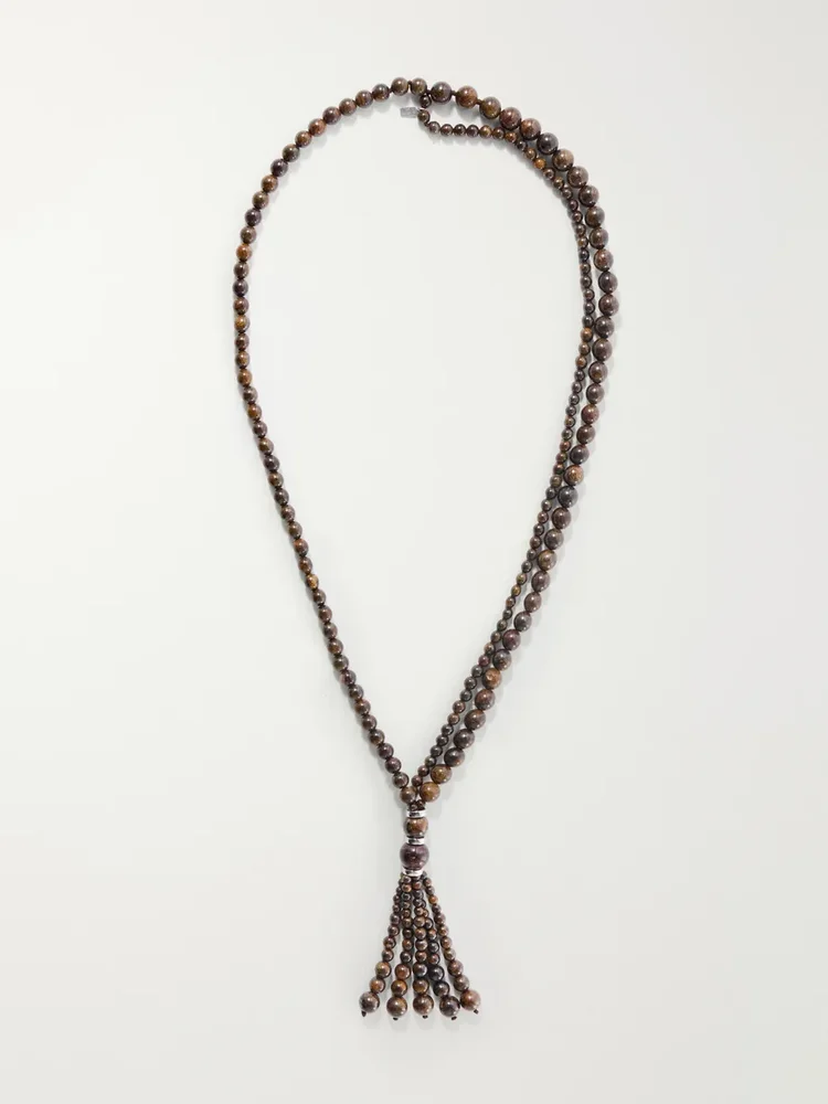 Venice Opera tasseled sterling silver bronzite necklace