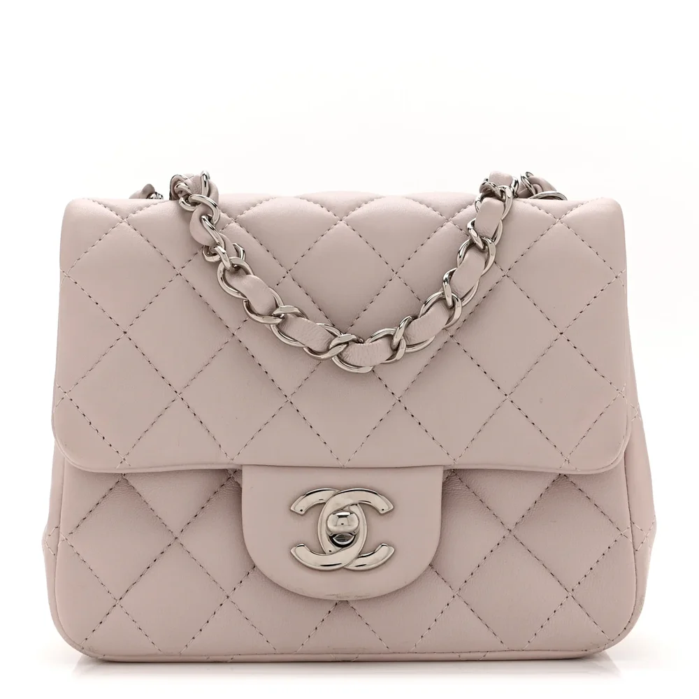 Lambskin Quilted Mini Square Flap (Light Pink)