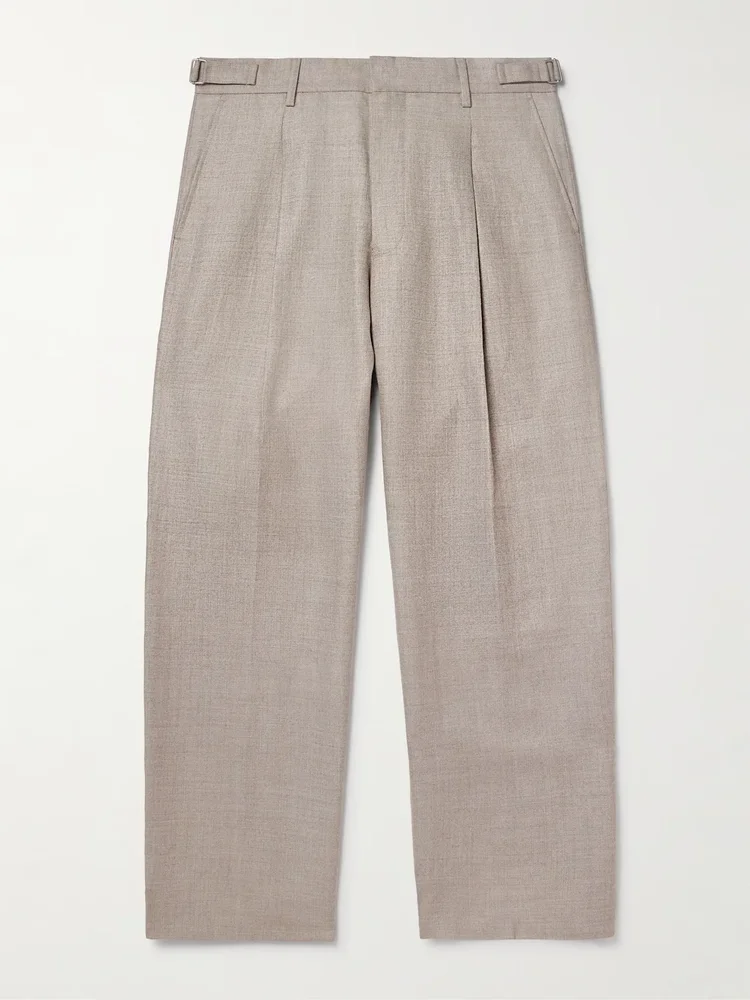 Kay 10027 Straight-Leg Pleated Linen and Wool-Blend Suit Trousers