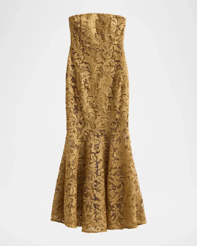 Tia Strapless Metallic Guipure Lace Dress