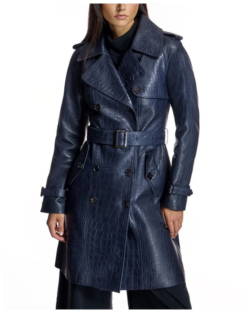 Croc Stamped Leather Trench