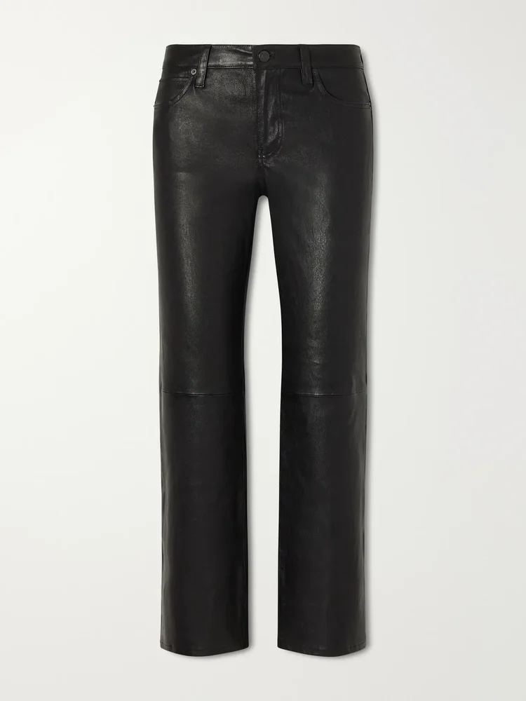 The Cigarette Low Rise Straight Leg Leather Pants