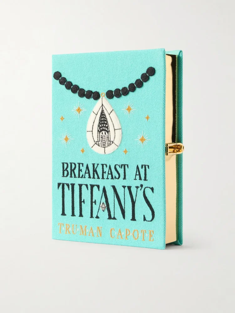 Breakfast At Tiffany's appliquéd embroidered canvas clutch