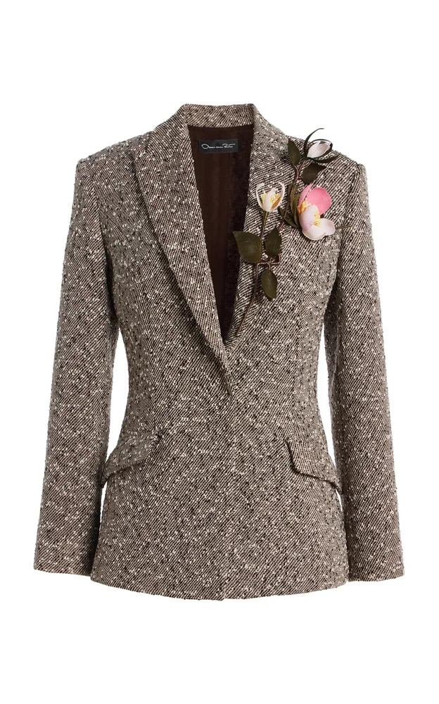Slubby Wool-Blend Tweed Blazer
