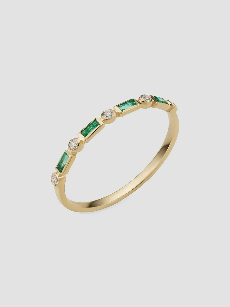 14K Yellow Gold Crown Jewels Emerald Diamond Ring