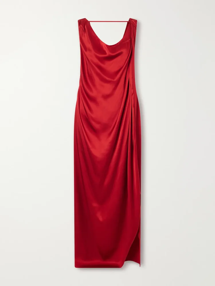 Draped silk-blend satin maxi dress