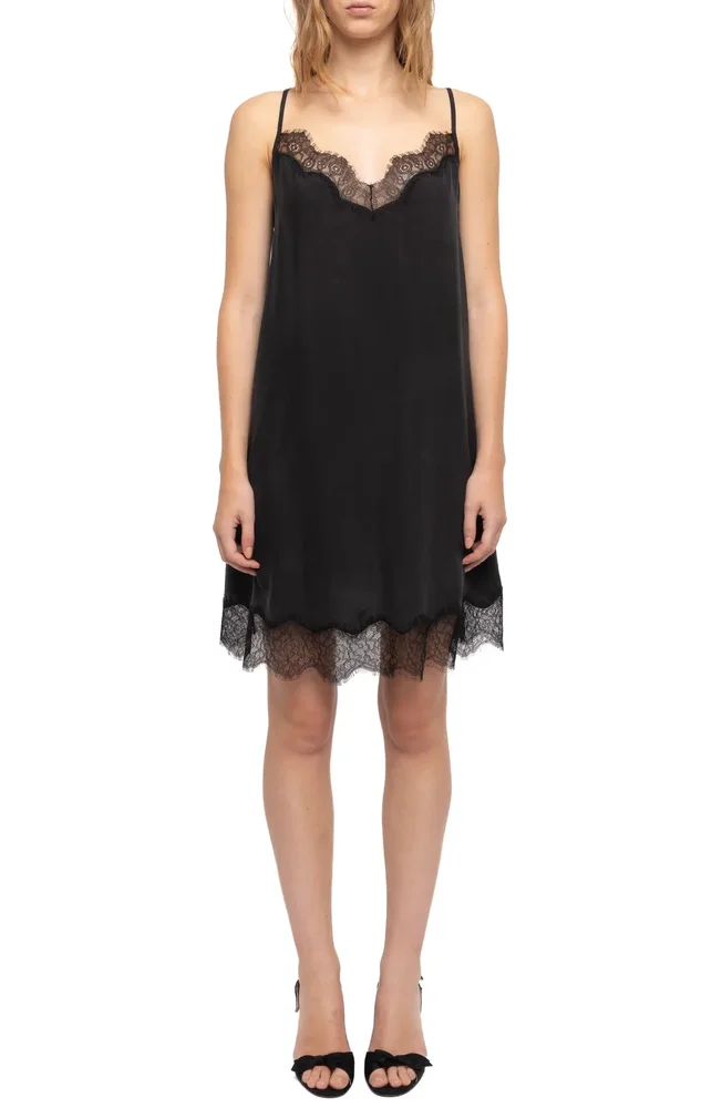 Respas Lace Trim Silk Slipdress