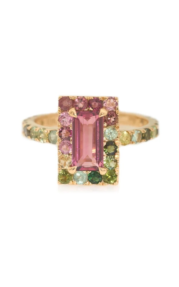 18K Yellow Gold Rubellite And Tourmaline Ring