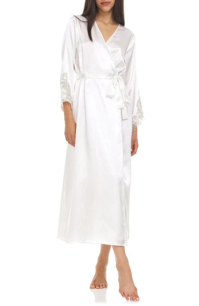 Stella Belted Lace Trim Satin Robe