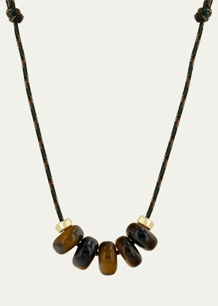 14K Tiger Eye and Rondelle Slider Bead Paracord Necklace