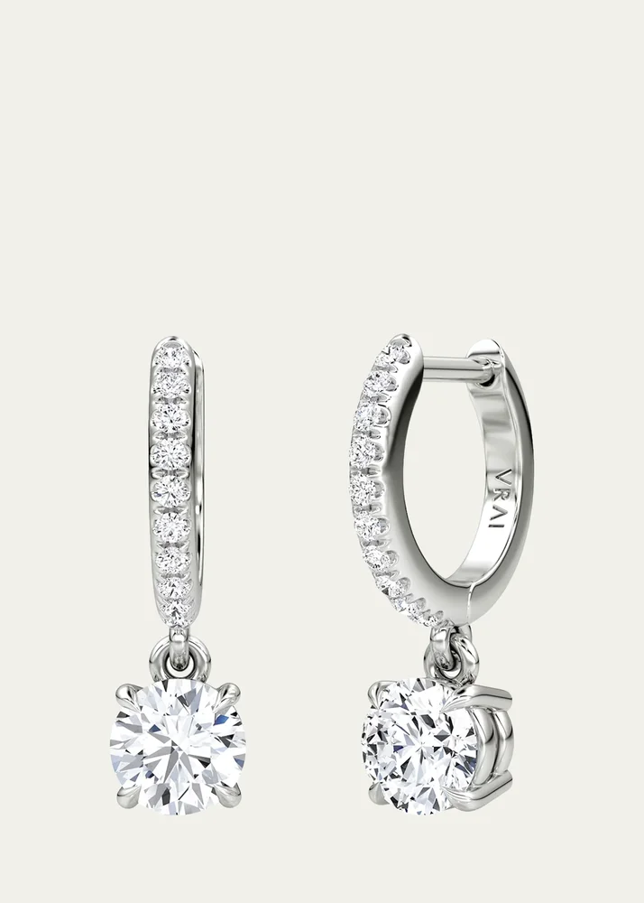 14K White Gold Lab-Grown Diamond Solitaire Drop Huggie Earrings