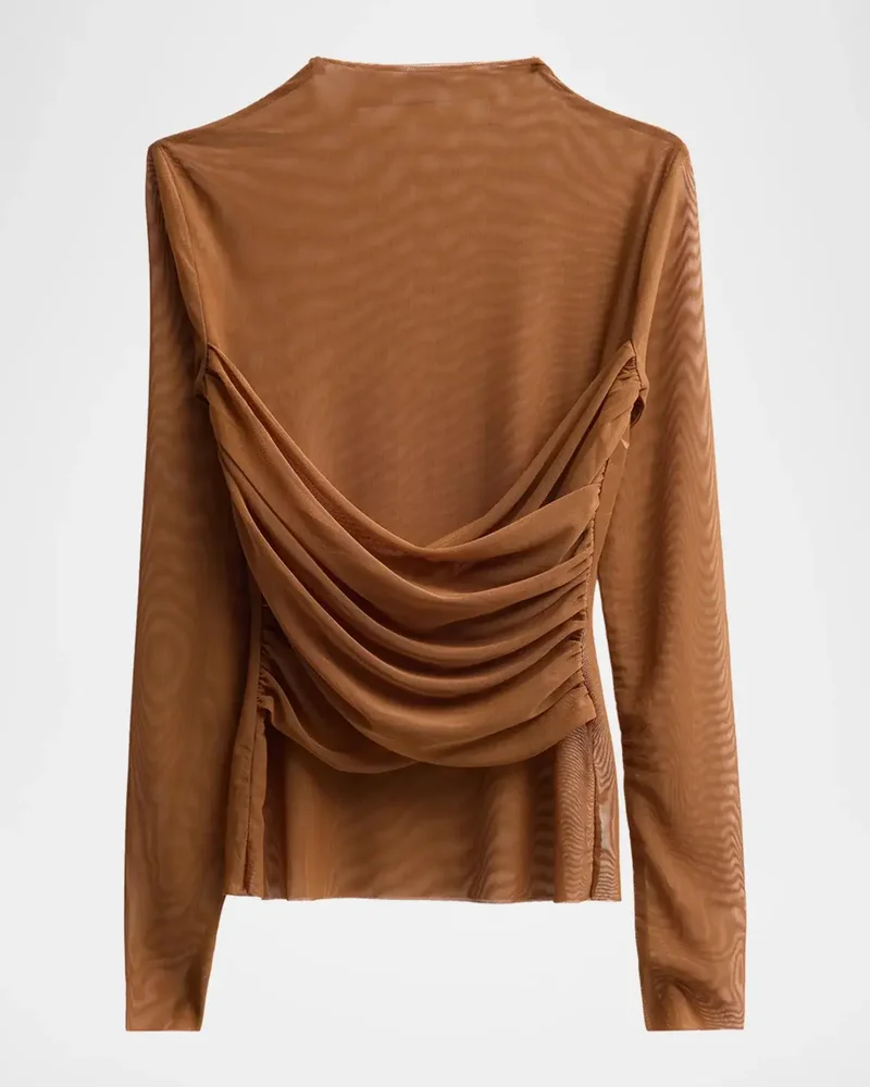 Saffy Ruched Criss-Cross Mesh Top