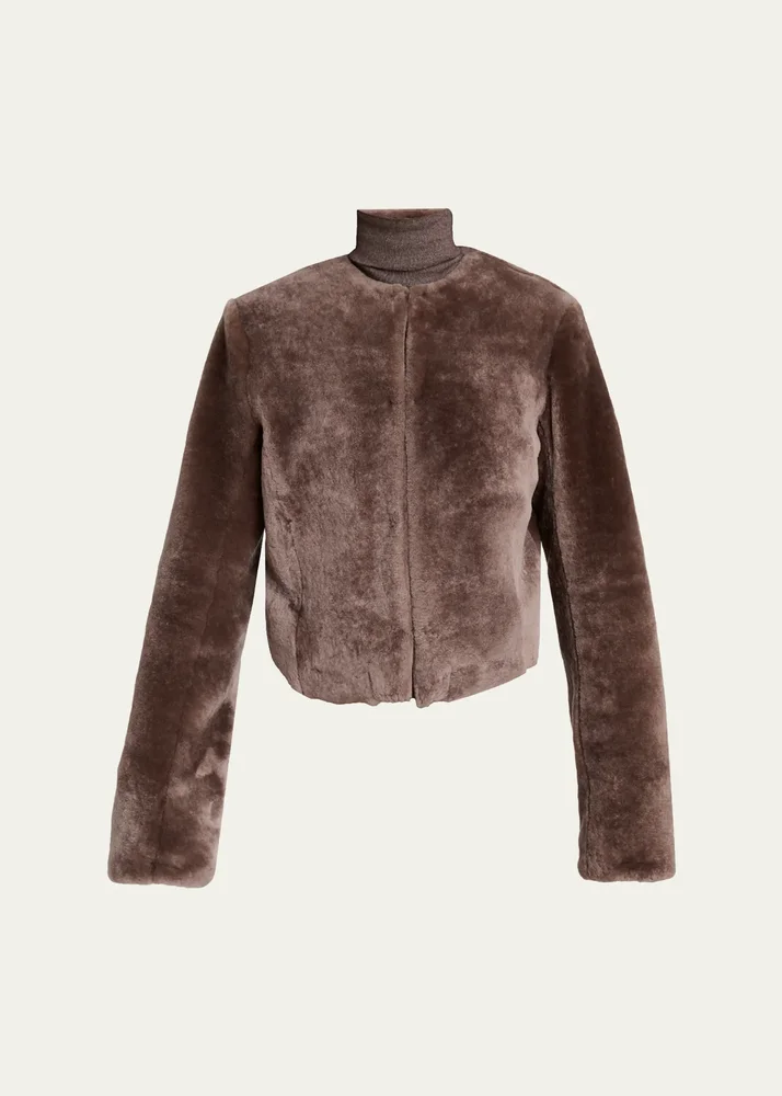 Hermera Collarless Lamb Shearling Crop Bolero Jacket