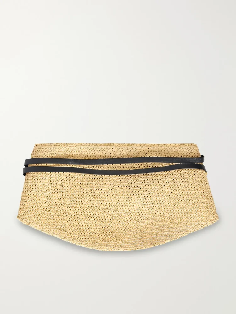 undone leather trimmed raffia belt