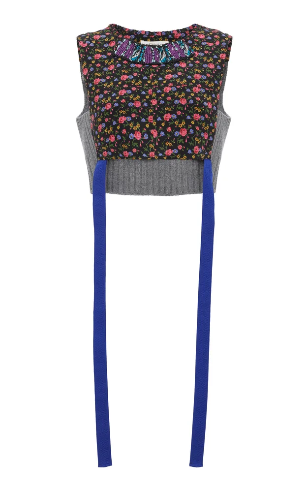 Hybrid Cropped Silk-Blend Top