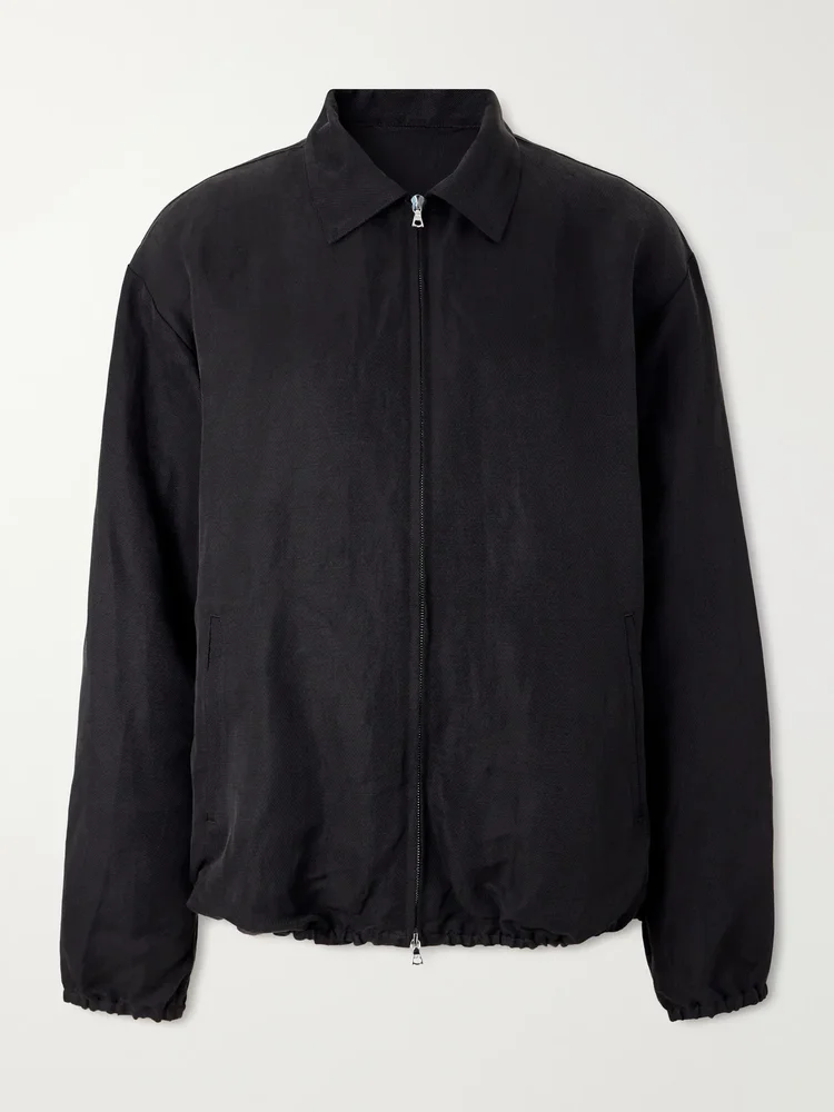 Linen and Silk-Blend Satin Blouson Jacket