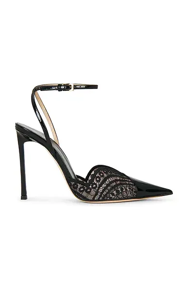 Patent Leather Lace Ankle Strap Pump