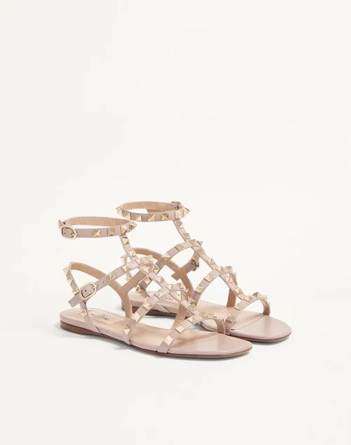 Valentino Rockstud Flat Calfskin Sandal With Straps