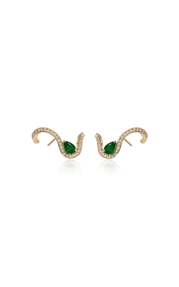 18k Gold Emerald Trace Pave Single Earring